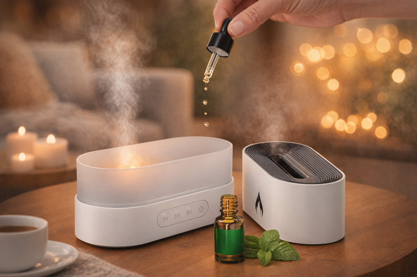 Warm Calm Siming Flame Aromatherapy Silent Atmosphere Light Humidifier Flame Diffuser Home Decor