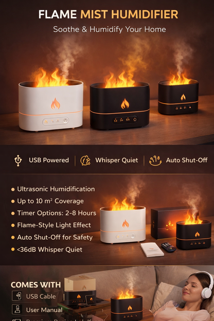 Warm Calm Siming Flame Aromatherapy Silent Atmosphere Light Humidifier Flame Diffuser Home Decor